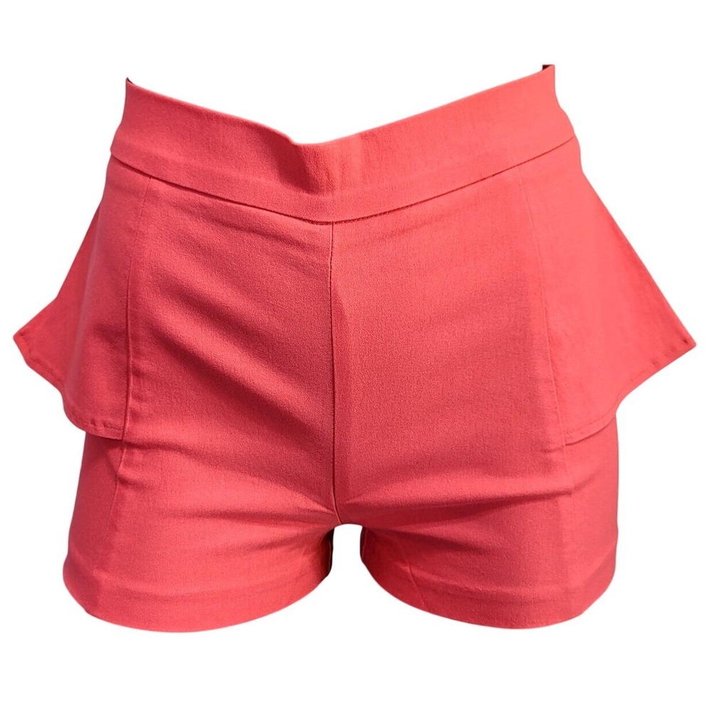 Charlotte Russe‎ Womens Coral Pink Peplum Ruffle High Waist Shorts JP2735 Size M